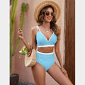 C44 - EDELQUAL WOMEN HIGH WAISTED BIKINI SETS TWO PIECE SWIMSUITS FULL COVERAGE BATHING SWIM SUIT COLOR BLOCK CHEEKY SWIMWEAR