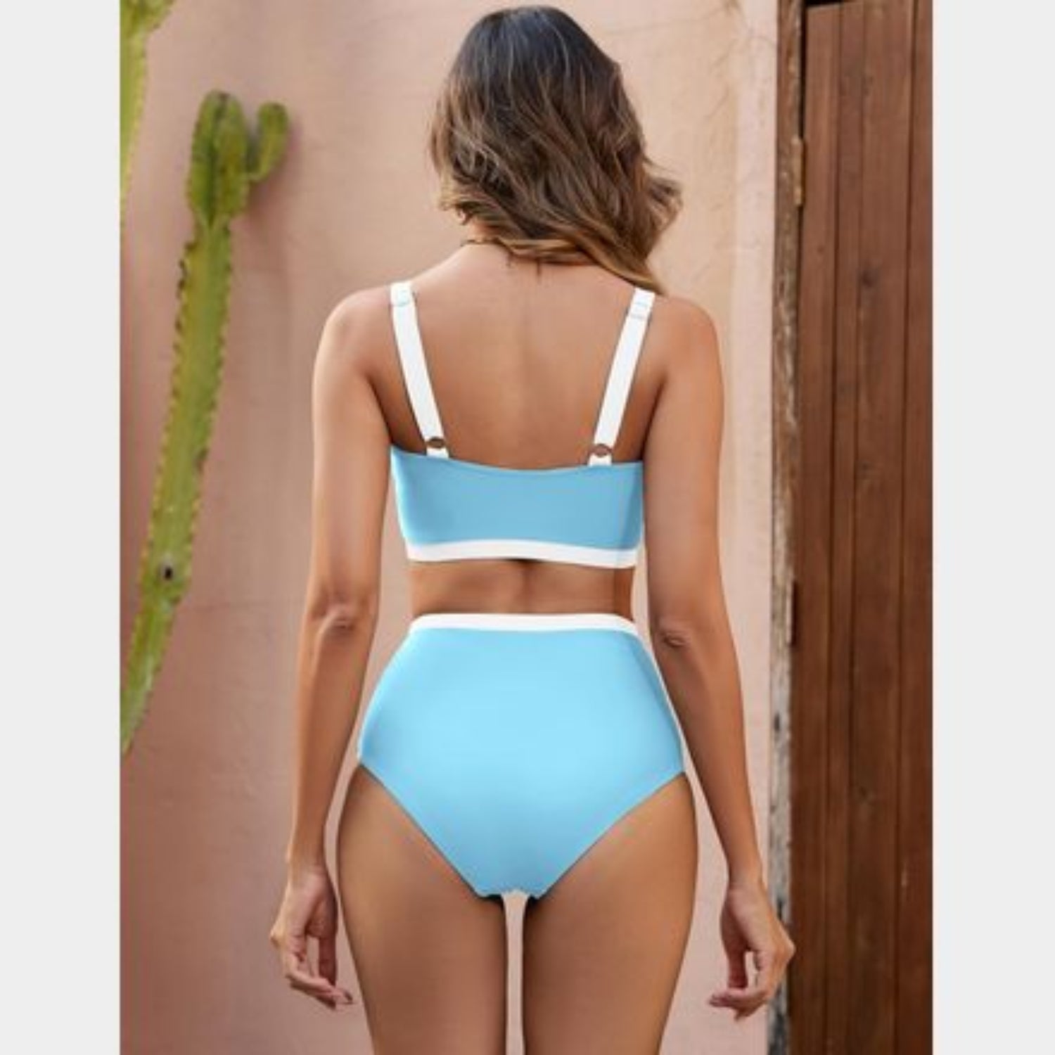C44 - EDELQUAL WOMEN HIGH WAISTED BIKINI SETS TWO PIECE SWIMSUITS FULL COVERAGE BATHING SWIM SUIT COLOR BLOCK CHEEKY SWIMWEAR