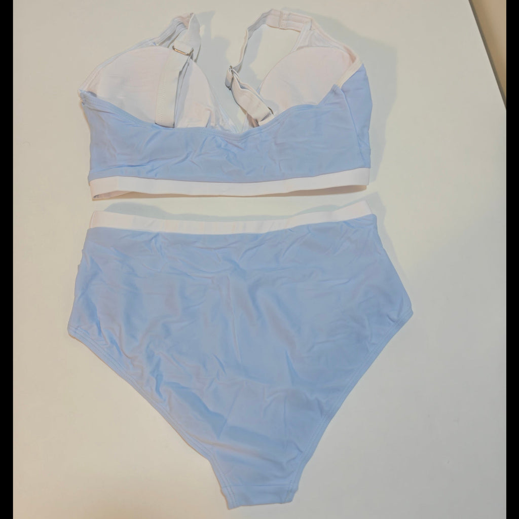 C44 - EDELQUAL WOMEN HIGH WAISTED BIKINI SETS TWO PIECE SWIMSUITS FULL COVERAGE BATHING SWIM SUIT COLOR BLOCK CHEEKY SWIMWEAR