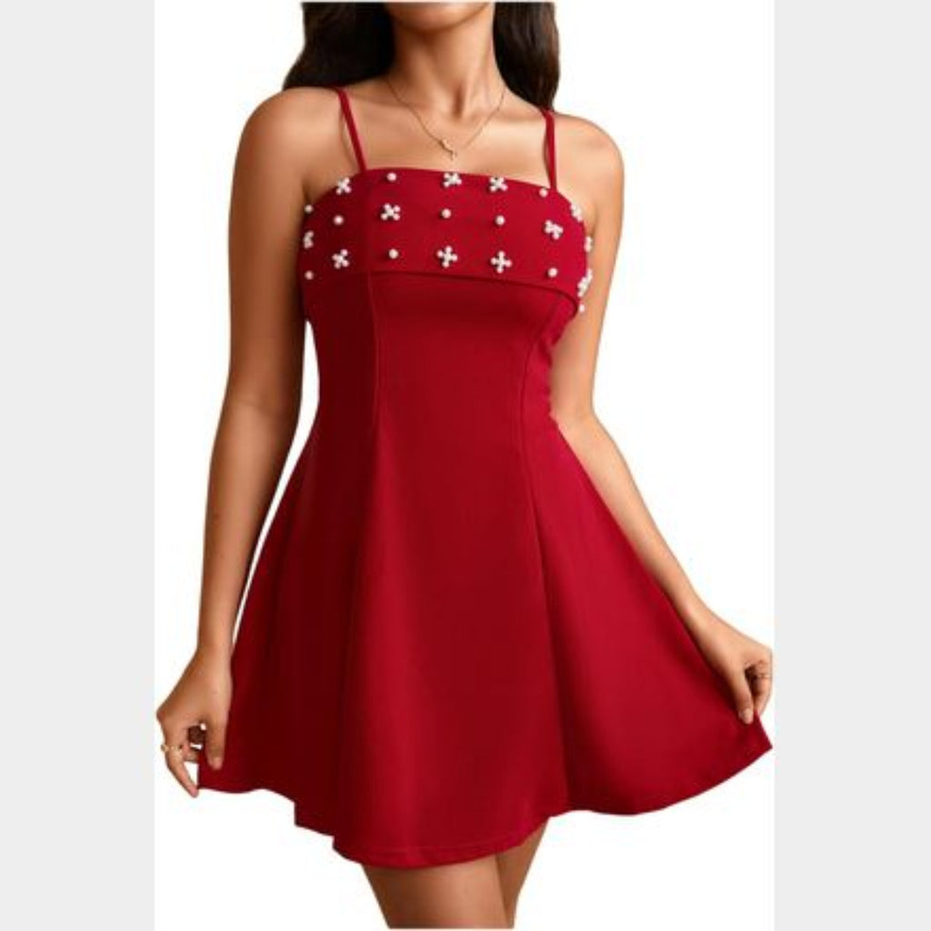 C49 - SOLY HUX WOMEN'S CAMI DRESS BEADED SPAGHETTI STRAP A LINE FLARED SHORT PARTY DRESSES