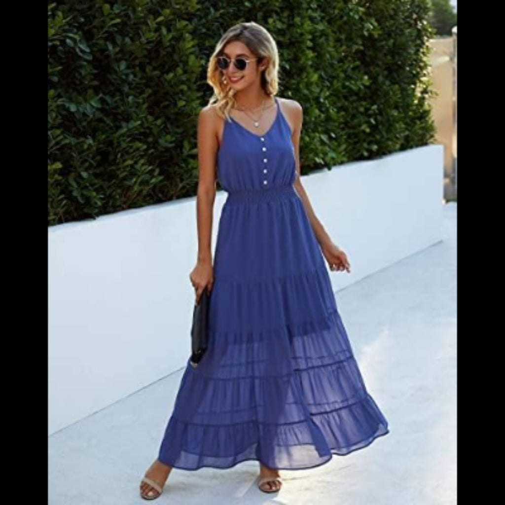 C51 - PRETTYGARDEN Women's 2026 Summer Maxi Dress Spaghetti Strap Sleeveless High Waist Beach Vacation Long Sundresses