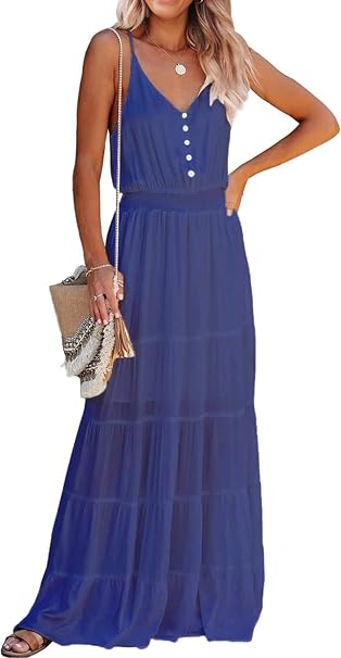 C51 - PRETTYGARDEN Women's 2026 Summer Maxi Dress Spaghetti Strap Sleeveless High Waist Beach Vacation Long Sundresses