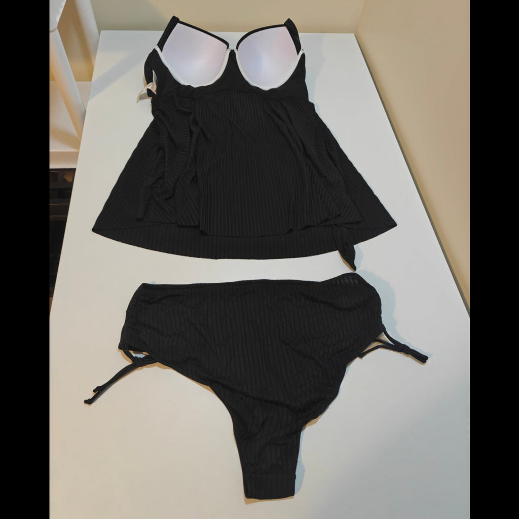 C55 - Swim Lushoire Plus Size Women Holiday Solid Color Cross Chest Strap Tank Top Swimsuit Summer
