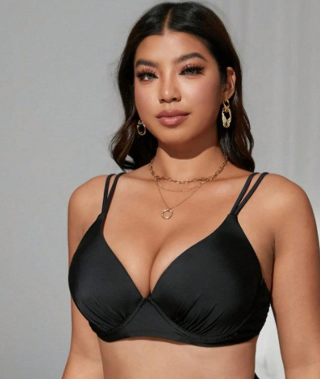 C57 - Swim Vcay Plus Size Spring/Summer New Solid Color One-Piece Swimwear, Sexy Push-Up Underwire, Elegant Adjustable Straps, Casual Fashionable Beach Swimwear