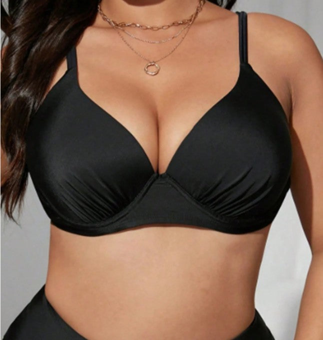 C57 - Swim Vcay Plus Size Spring/Summer New Solid Color One-Piece Swimwear, Sexy Push-Up Underwire, Elegant Adjustable Straps, Casual Fashionable Beach Swimwear
