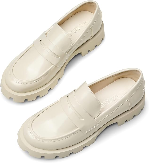 C58 - DREAM PAIRS Women's Platform Loafers Lug Sole Slip On Chunky Penny Loafers Business Casual Shoes for Women Dressy and Work