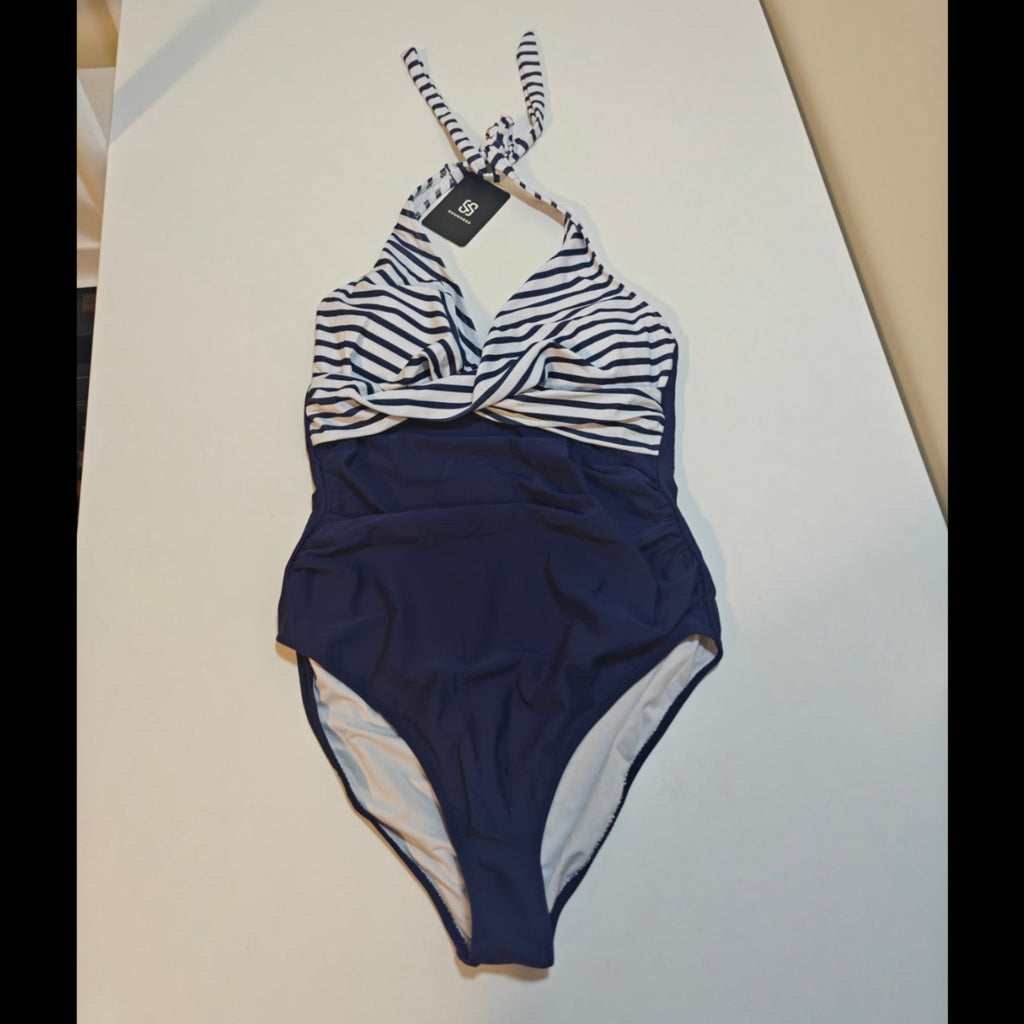 C60 - Women's One Piece Swimsuits Tummy Control Bathing Suits V Neck Colorblock Front Cross Swimwear