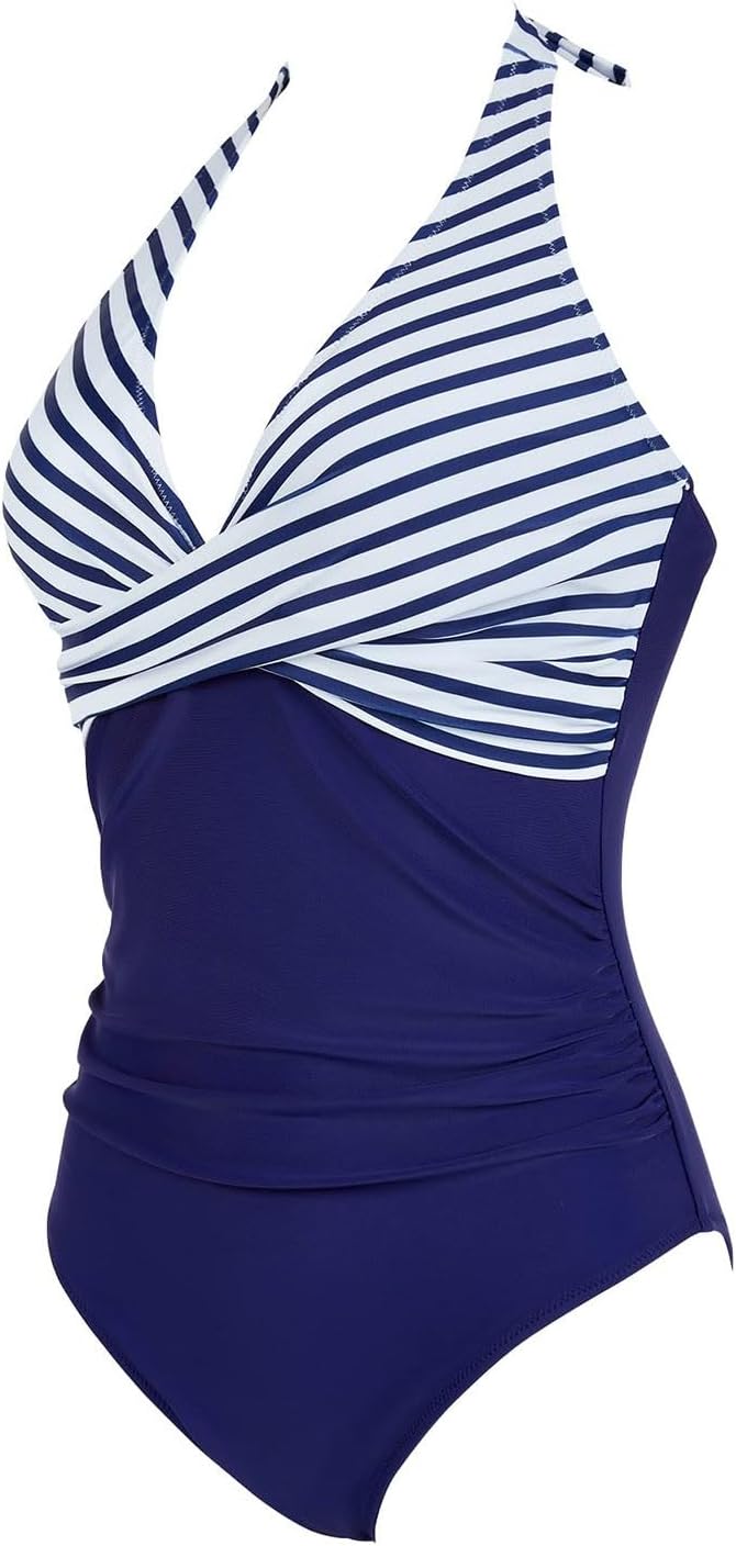 C60 - Women's One Piece Swimsuits Tummy Control Bathing Suits V Neck Colorblock Front Cross Swimwear