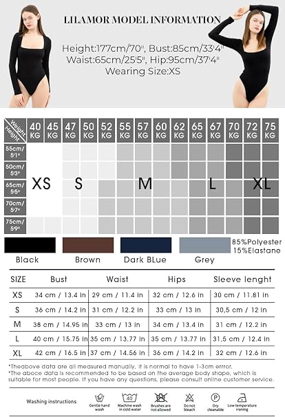 C63 - LILAMOR Body Suit, Women's Sexy Square Neck Long Sleeve Bodysuit - Bodysuit Women, Double Lined Women's Tops