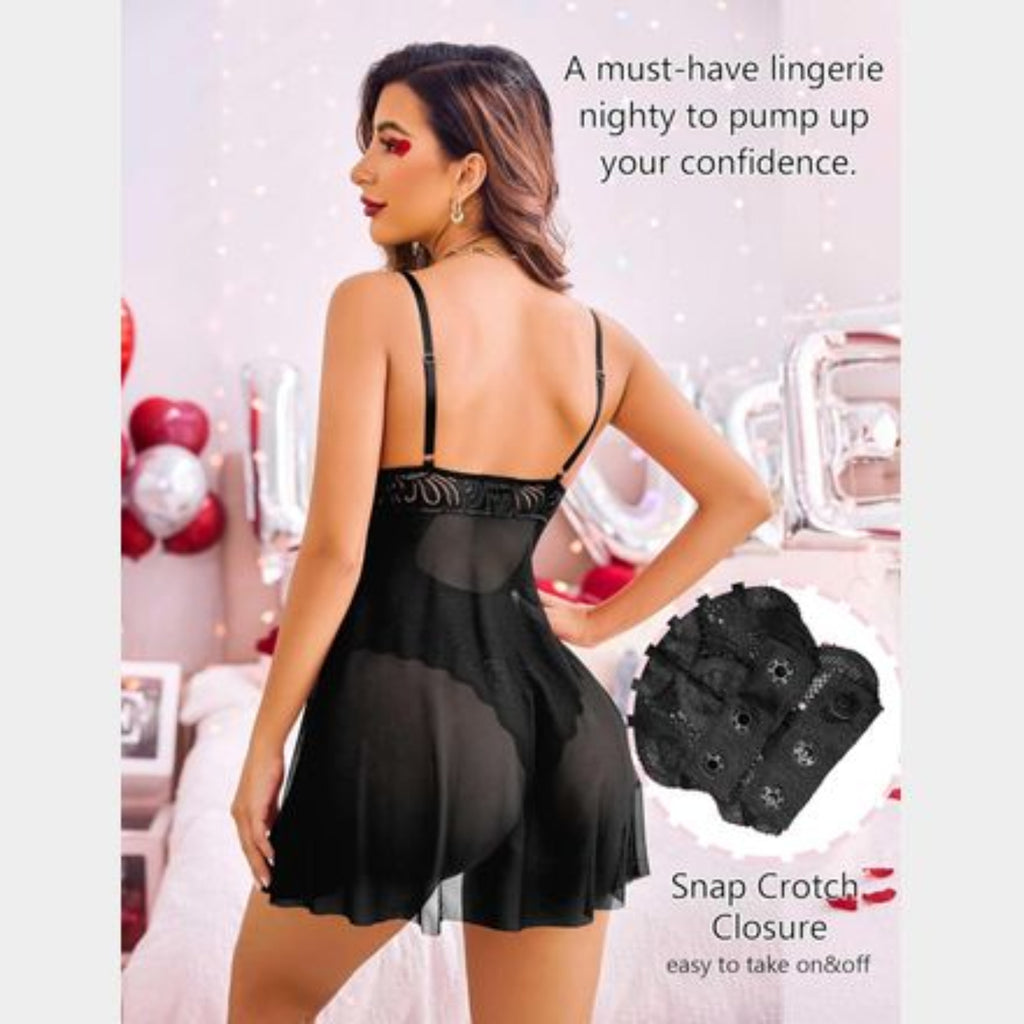 C68 - Women’s Lingerie Sexy Mesh Lace Teddy Bodysuit Babydoll Sleepwear Nightwear
