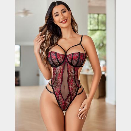 C70 - Avidlove Women Lingerie Bodysuit Lace Teddy Snap Crotch One Piece Underwire Babydoll