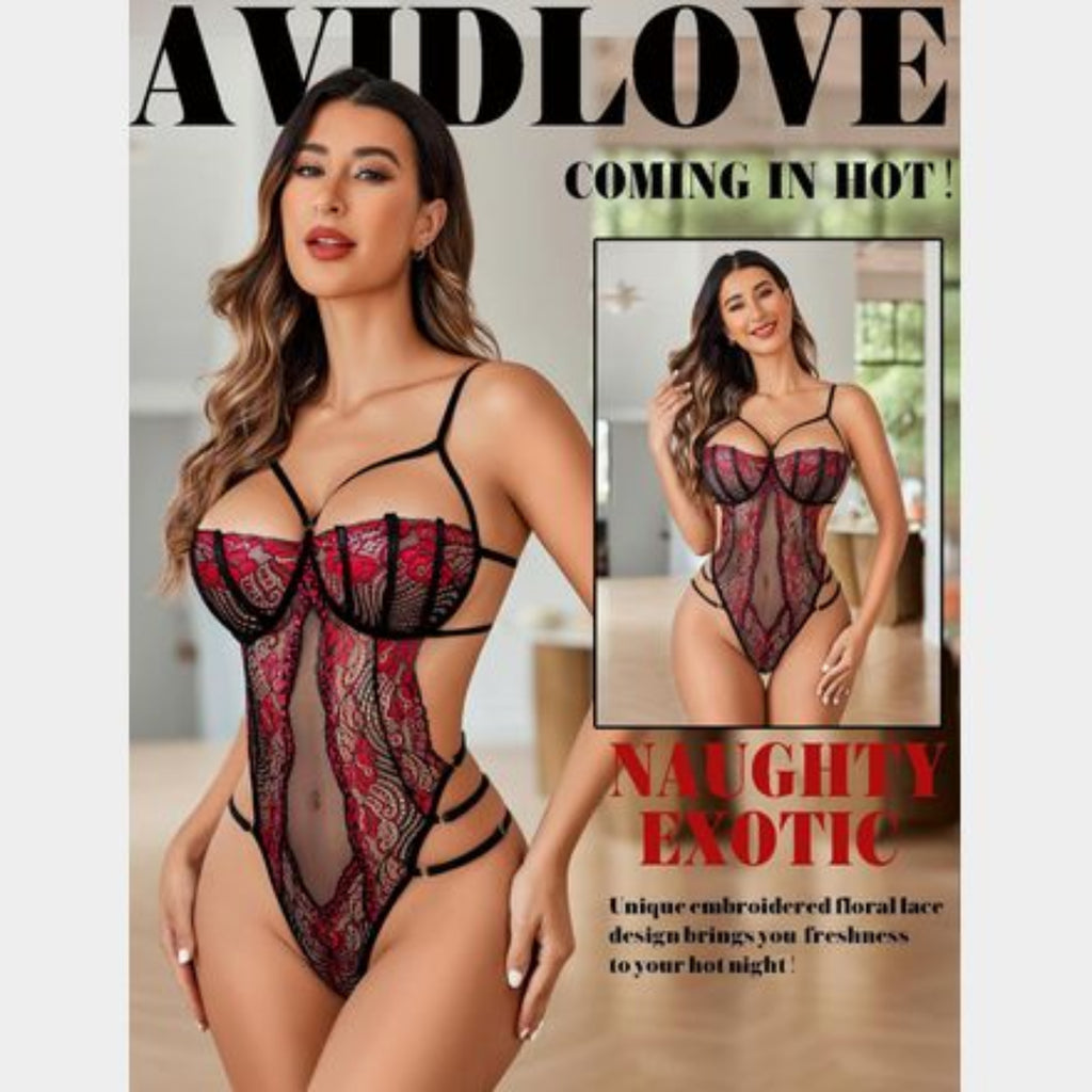 C70 - Avidlove Women Lingerie Bodysuit Lace Teddy Snap Crotch One Piece Underwire Babydoll