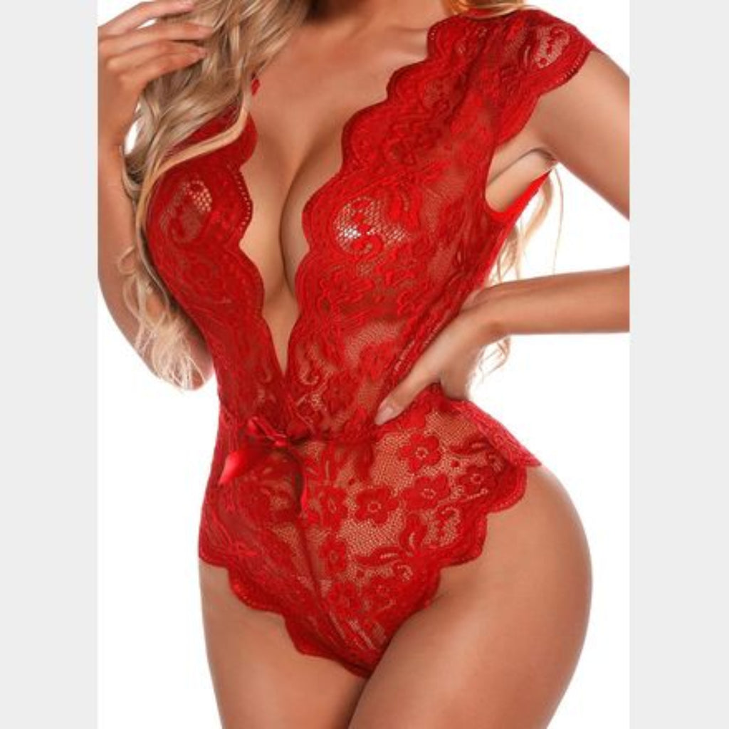 C75 - KYLELOVE TEDDY LINGERIE FOR WOMEN ONE PIECE LACE SNAP CROTCH BODYSUIT