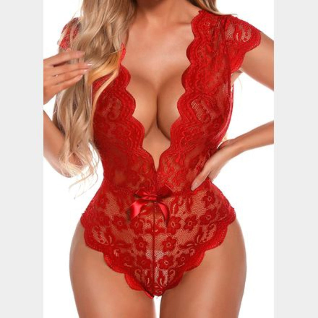 C75 - KYLELOVE TEDDY LINGERIE FOR WOMEN ONE PIECE LACE SNAP CROTCH BODYSUIT