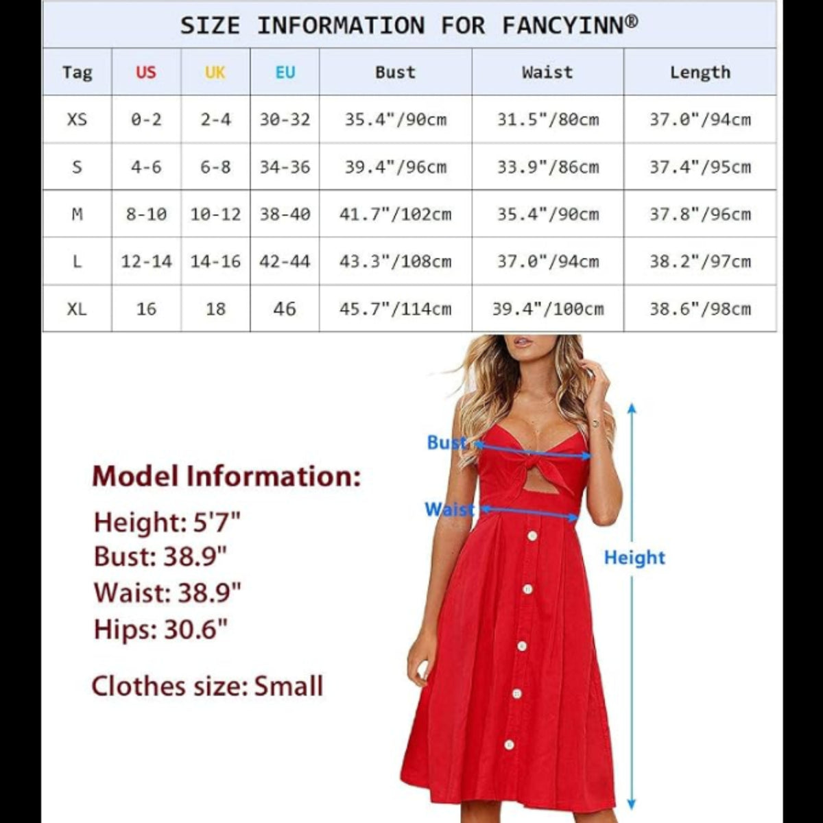 C77 - FANCYINN Women's Black Tie Front Button Down Spaghetti Strap Midi Dress