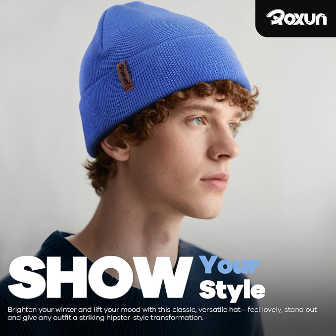 C78 - ROXUN Knitted Beanie with Turn-Up Brim for Men/Women, Soft and Warm Unisex Winter Hat