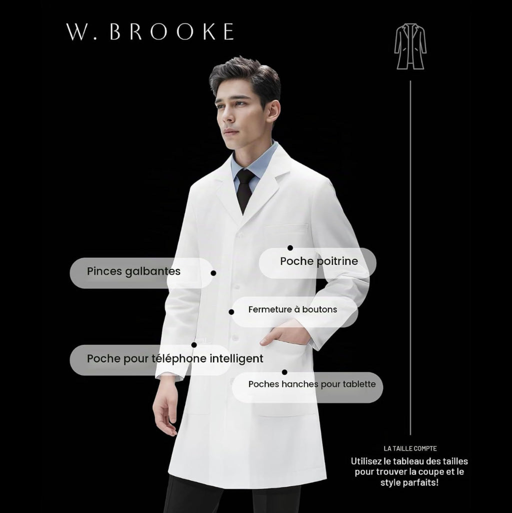 C79 - Men's Lab Coat – Slim fit, durable fabric, professional medical coat, smartphone and tablet pocket