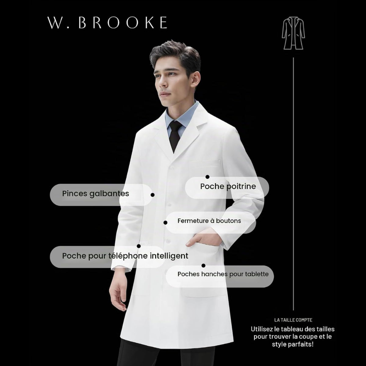 C79 - Men's Lab Coat – Slim fit, durable fabric, professional medical coat, smartphone and tablet pocket
