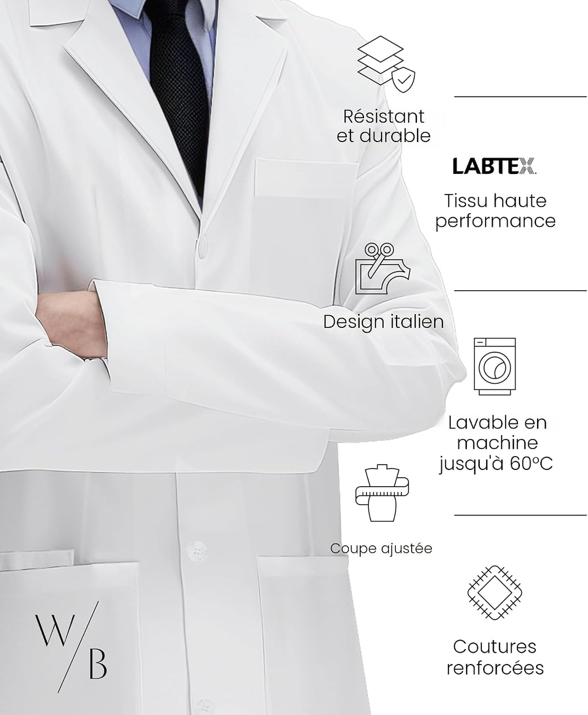 C79 - Men's Lab Coat – Slim fit, durable fabric, professional medical coat, smartphone and tablet pocket