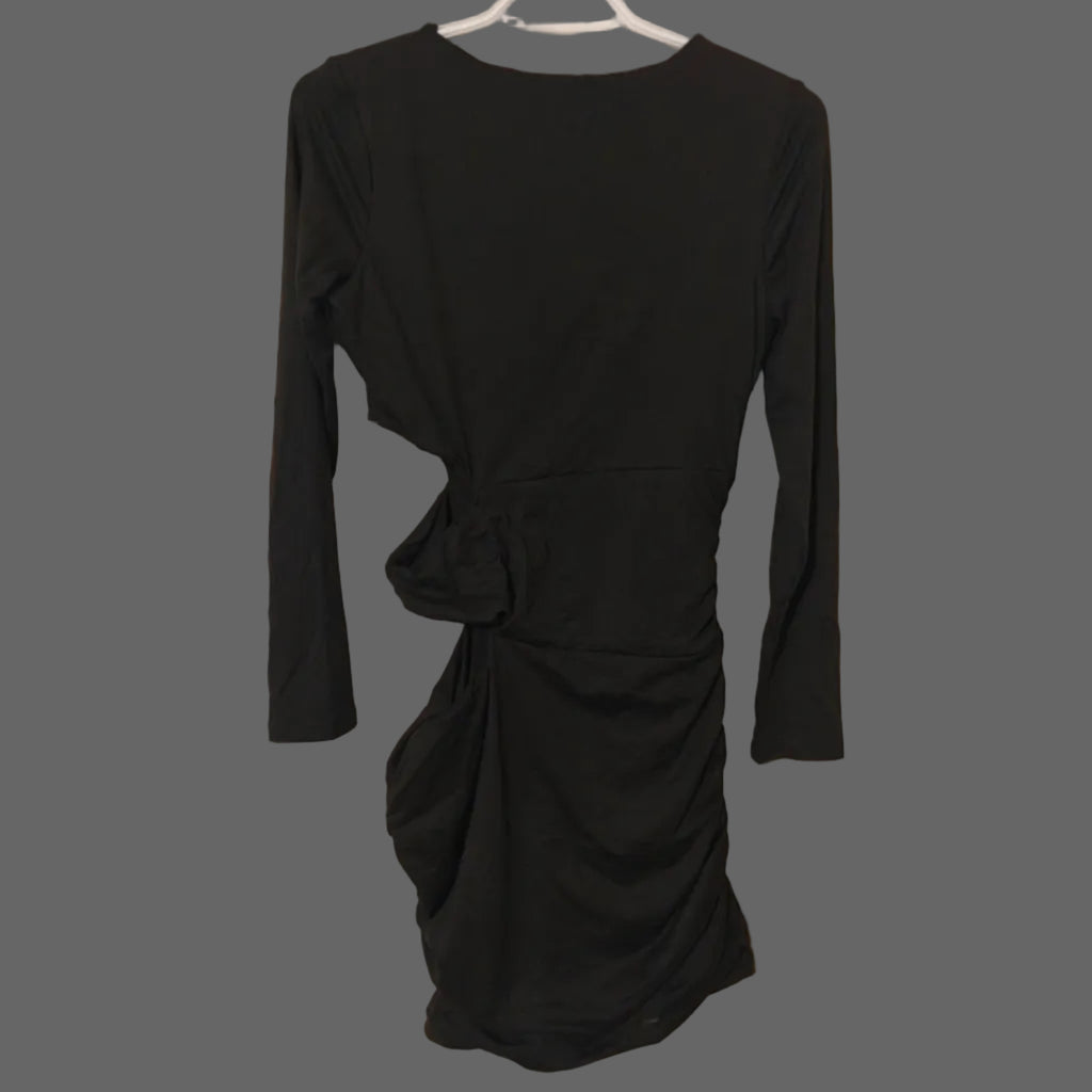 C82 - Mokoru Women's Sexy Bodycon Ruched Long Sleeve Cut Out Club Party Mini Dresses - Black