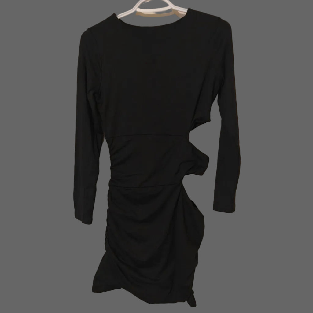 C82 - Mokoru Women's Sexy Bodycon Ruched Long Sleeve Cut Out Club Party Mini Dresses - Black