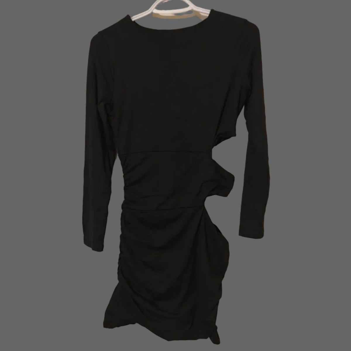 C82 - Mokoru Women's Sexy Bodycon Ruched Long Sleeve Cut Out Club Party Mini Dresses - Black