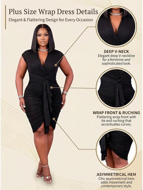A83 - Women's Sexy Plus Size Bodycon Sleeveless Drawstring Ruched Mini Club Dresses