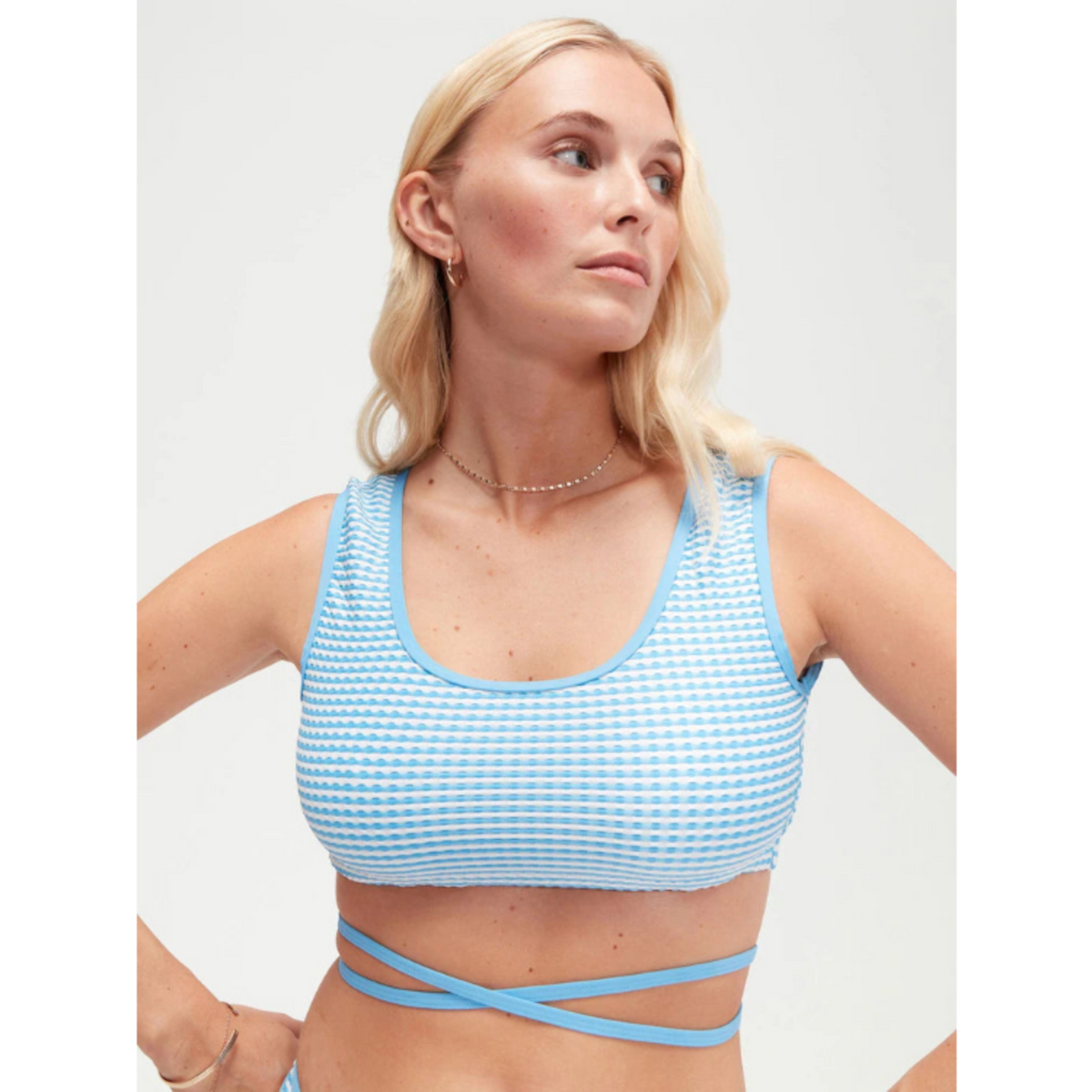 C85 - Speedo Blue Gingham Wrap Bikini Top with UPF50+ Protection
