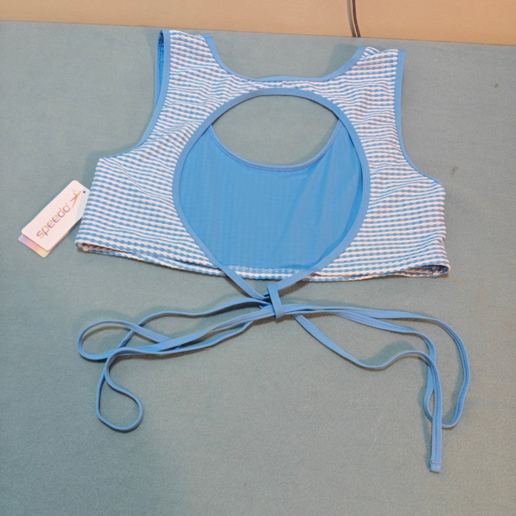 C85 - Speedo Blue Gingham Wrap Bikini Top with UPF50+ Protection