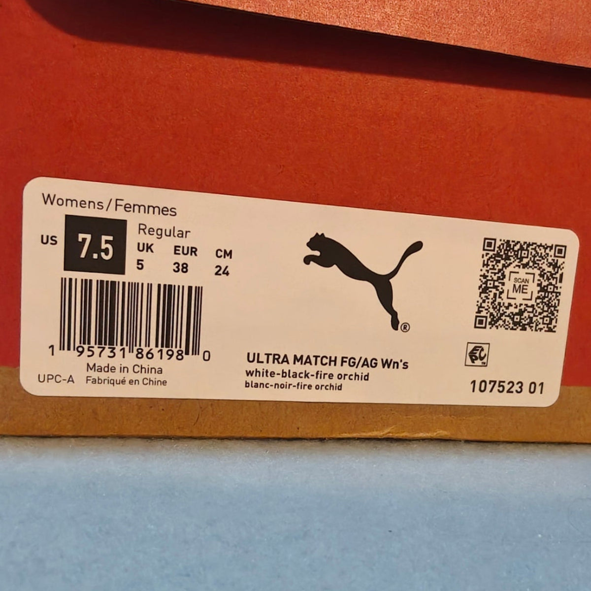 C86 - PUMA Women's Ultra Match White/Fire Orchid/Black FG/AG Soccer Cleats 10752301 - 7.5