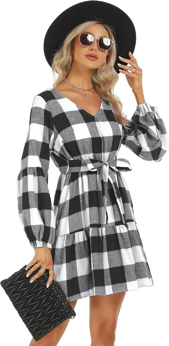 C8 - ROYLAMP Women's Tunic Dresses Long Sleeve V Neck XL