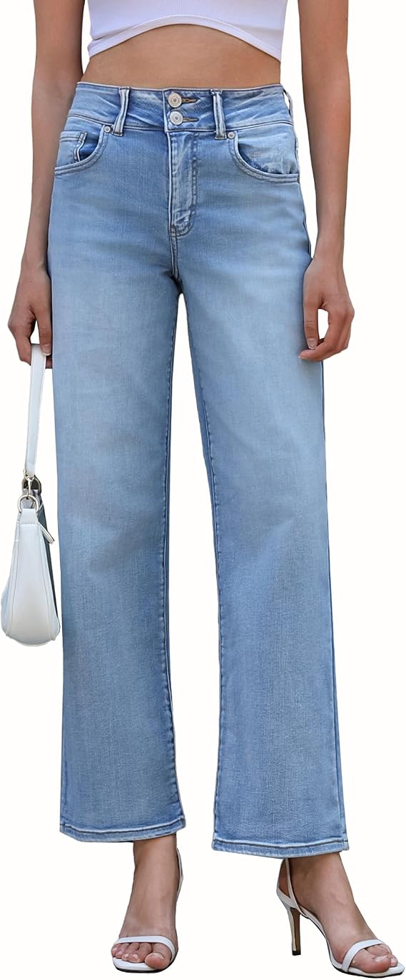 C9 - OFLUCK Women's Wide Leg Mid High Waisted Stretchy Baggy Jeans Size 2