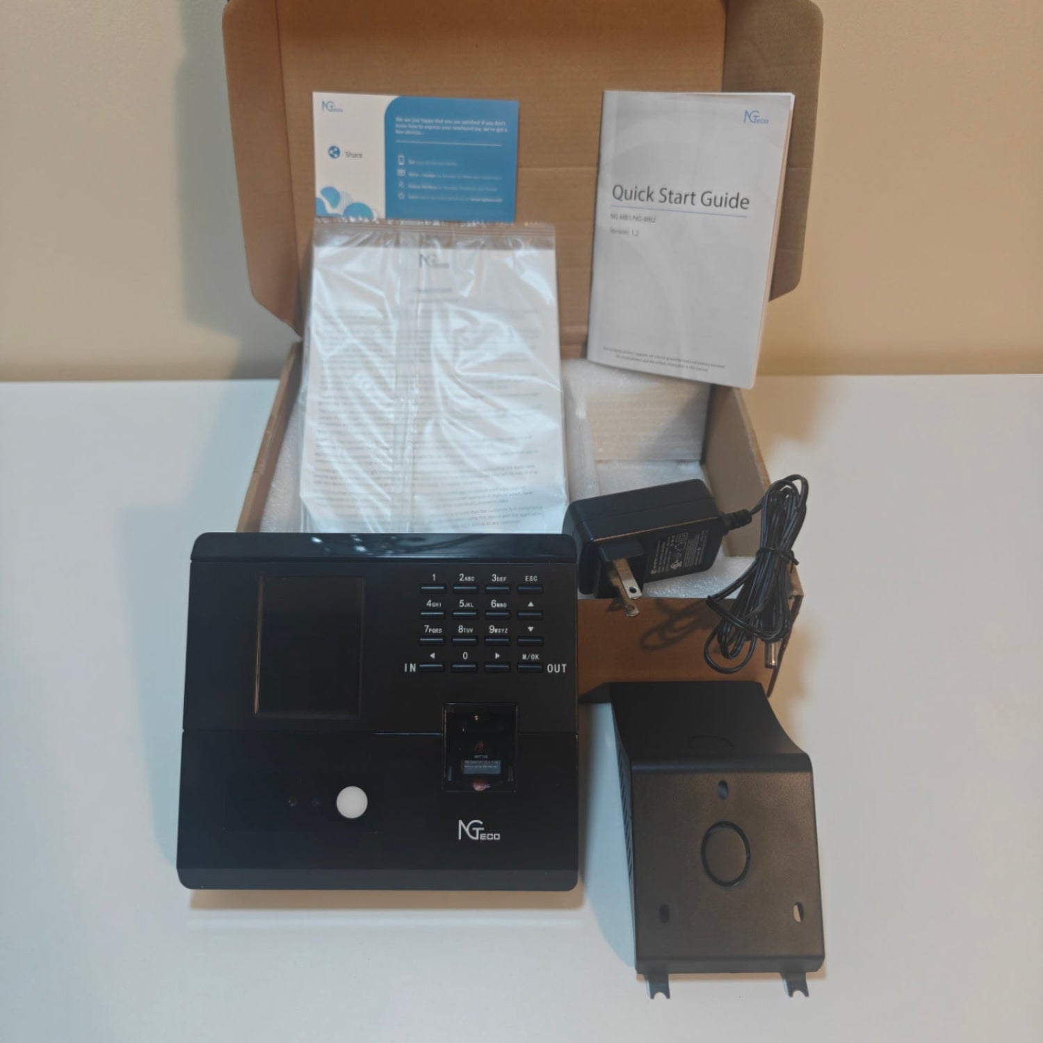 E5 - NGTeco Time Clock for Small Business, 4-in-1 Employee Attendance Machine with Face, Fingerprint, RFID Card & PIN Code, 2.4GHz WiFi, Mobile App Control for iOS Android, Shift Management, No Monthly Fee