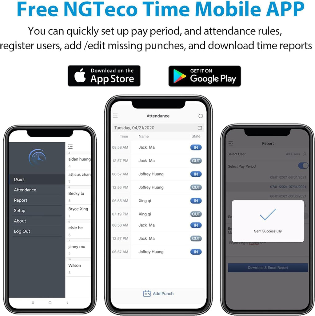 E5 - NGTeco Time Clock for Small Business, 4-in-1 Employee Attendance Machine with Face, Fingerprint, RFID Card & PIN Code, 2.4GHz WiFi, Mobile App Control for iOS Android, Shift Management, No Monthly Fee