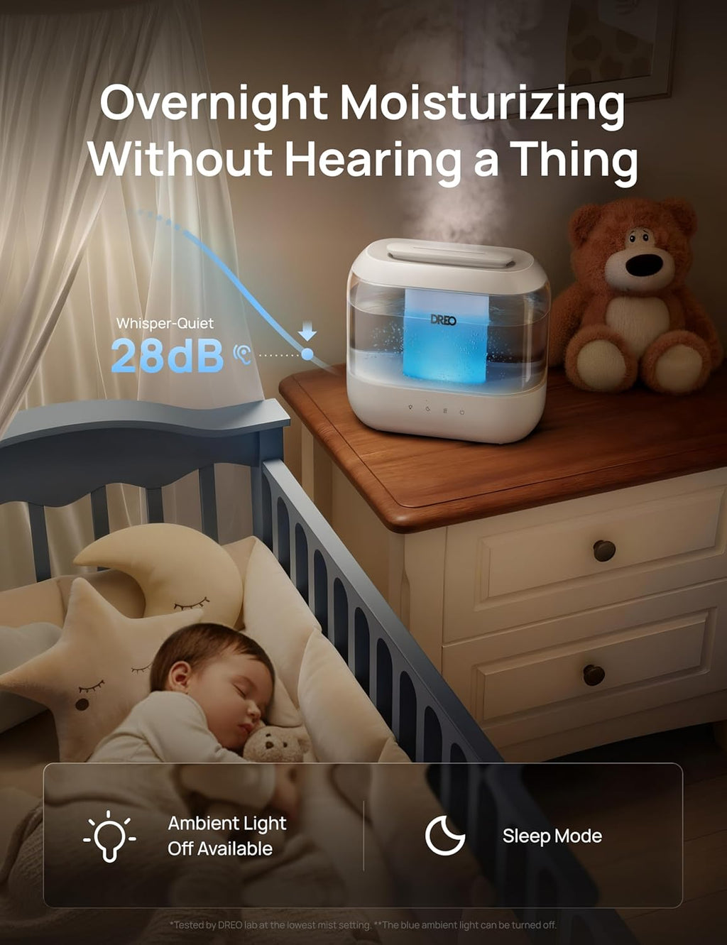 H12 - DREO Humidifiers for Bedroom, 4L Top Fill for Large Room, 36H Runtime [Ultra-Strong Mist Output] Quiet Cool Mist Air Humidifier for Baby Nursery, Plants, Indoor, Night Light, Easy to Clean