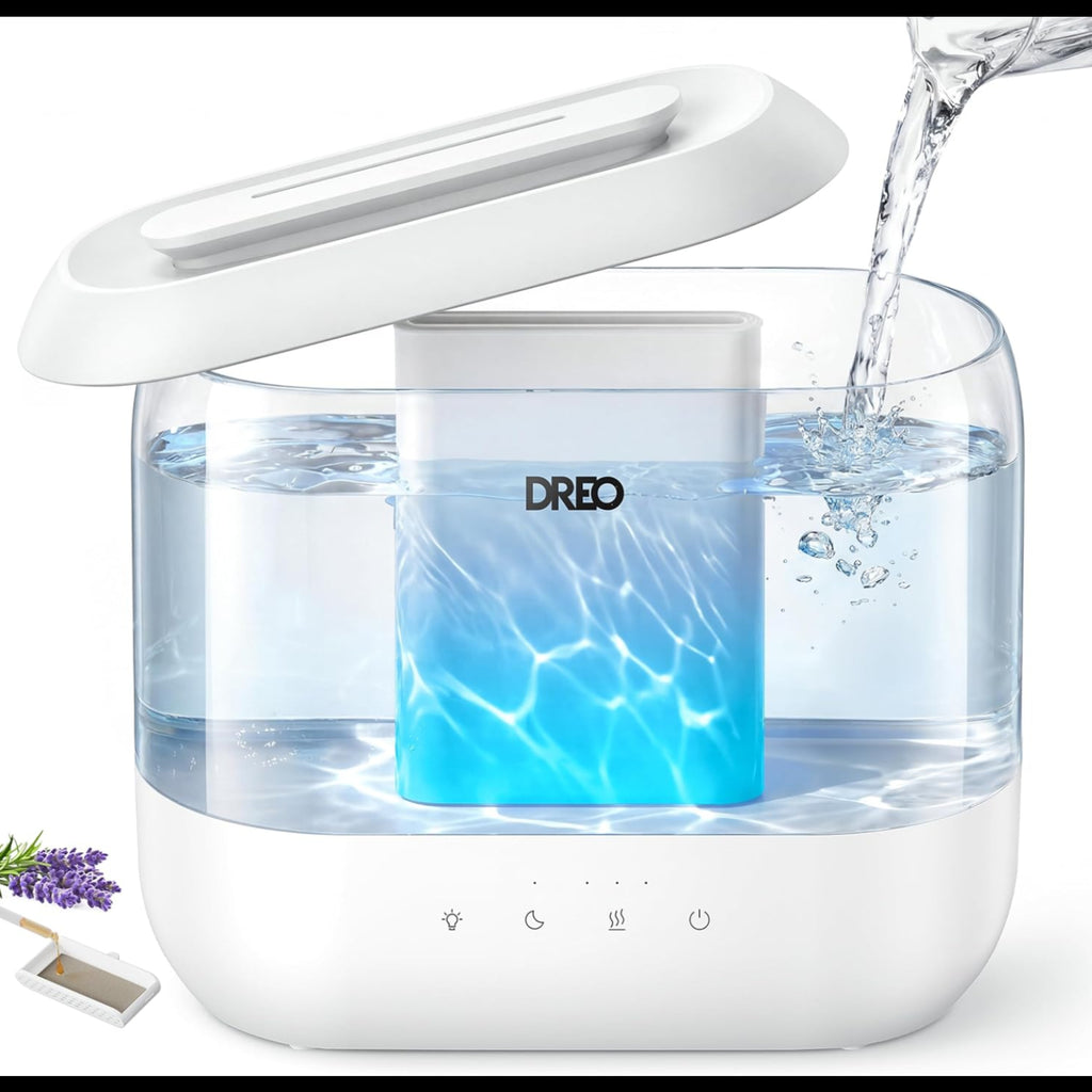 H12 - DREO Humidifiers for Bedroom, 4L Top Fill for Large Room, 36H Runtime [Ultra-Strong Mist Output] Quiet Cool Mist Air Humidifier for Baby Nursery, Plants, Indoor, Night Light, Easy to Clean