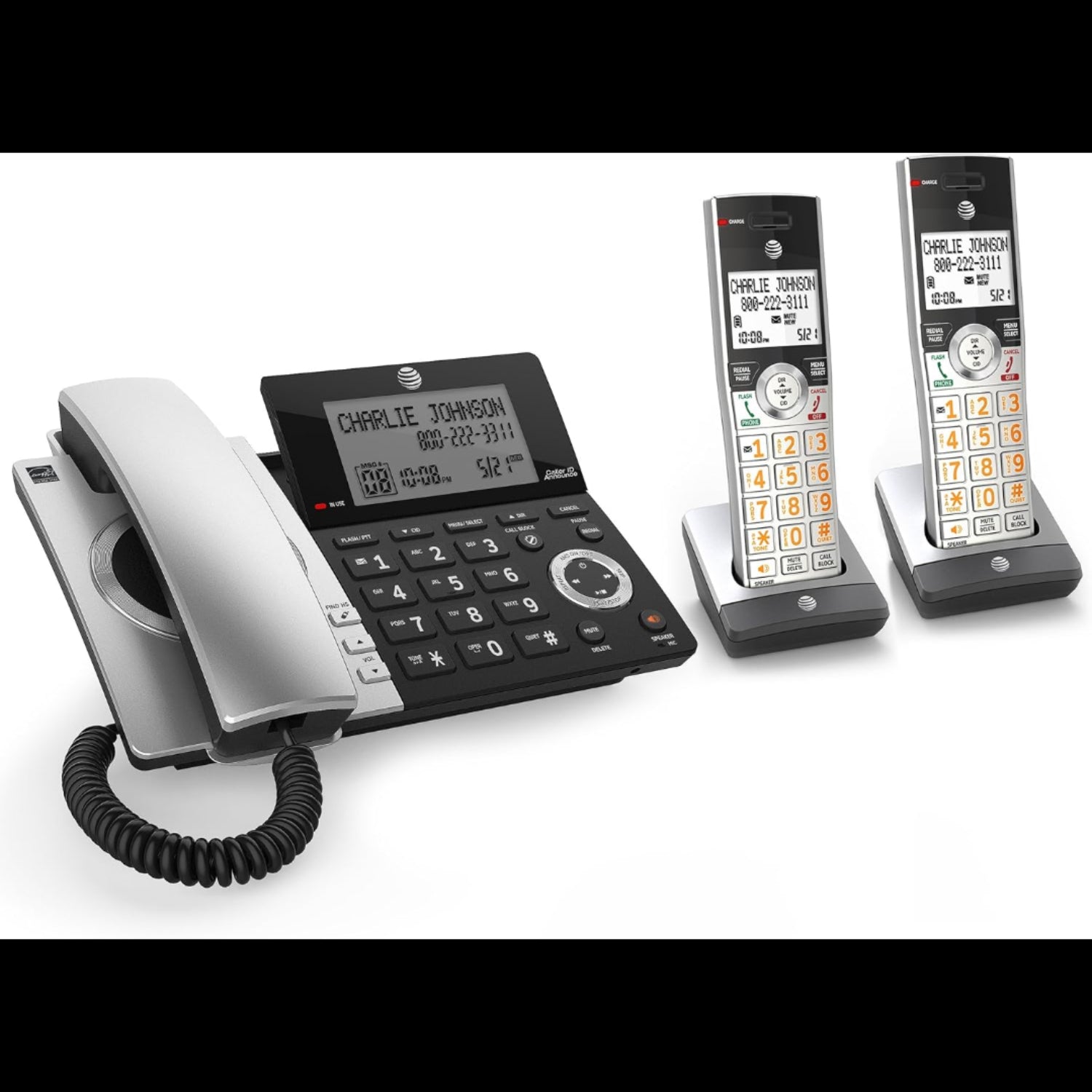 H13 - AT&T CL84207 Dect_6.0 2 Handset Landline Telephone, Black/Silver