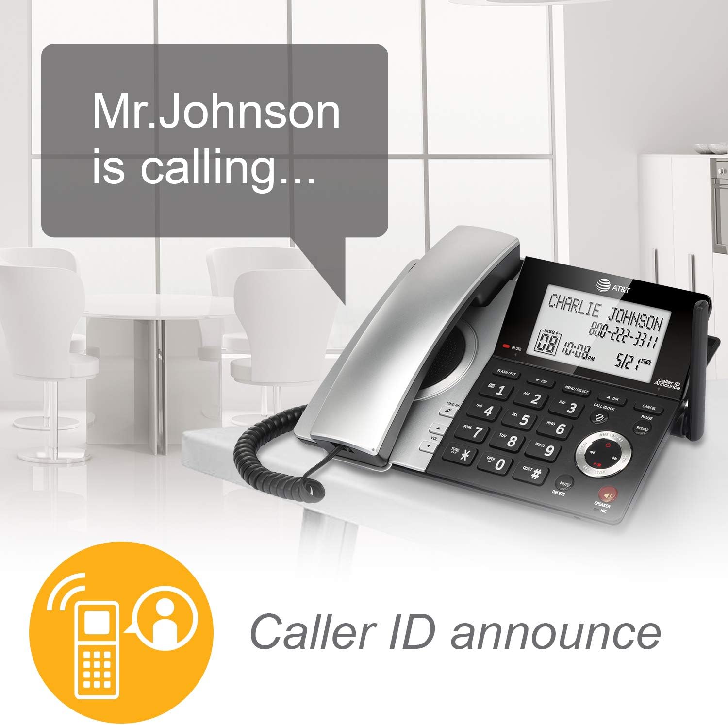 H13 - AT&T CL84207 Dect_6.0 2 Handset Landline Telephone, Black/Silver