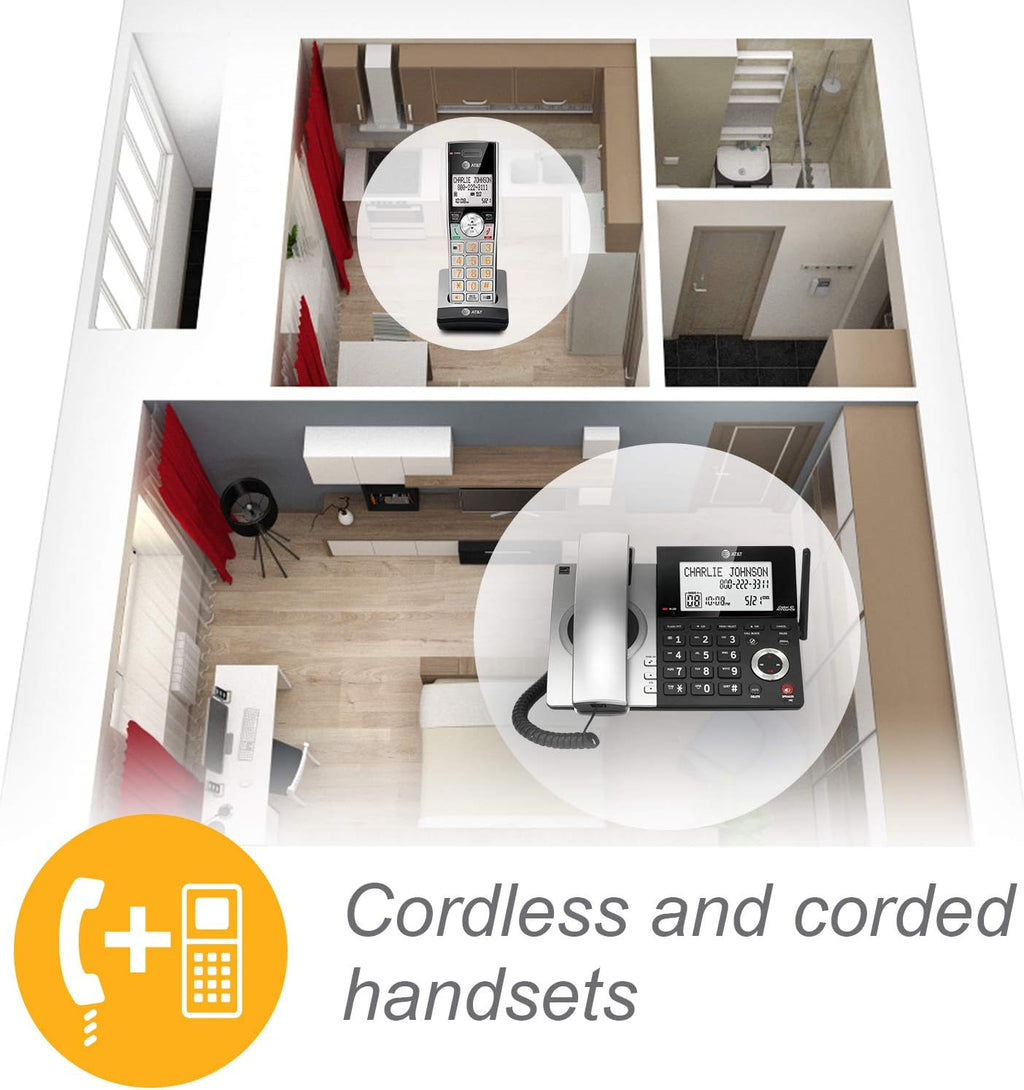 H13 - AT&T CL84207 Dect_6.0 2 Handset Landline Telephone, Black/Silver