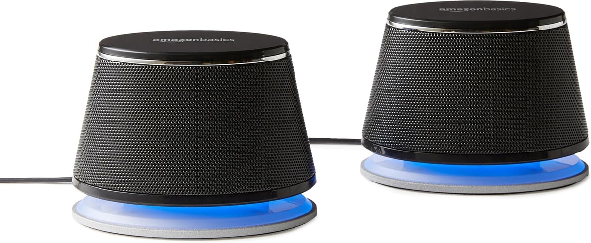H14 - Amazon Basics Stereo 2.0 Speakers for PC or Laptop, 3.5mm Aux input, USB-Powered, 1 Pair