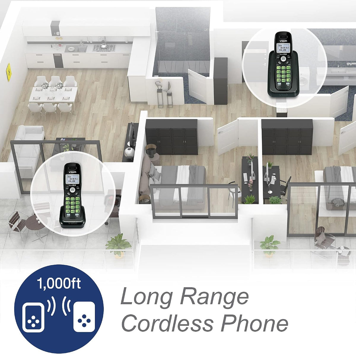 H15 - Vtech Dect 6.0 2-Handset Cordless Phone System with Caller ID, Backlit Keypad and Screen(CS6114-21)