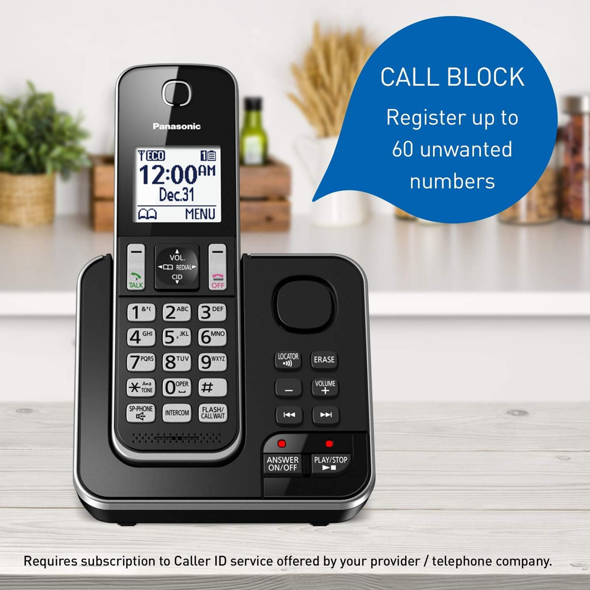 H16 - Panasonic DECT 6.0 Expandable Cordless Phone with Answering Machine and Call Block - 1 Cordless Handset - KX-TGD390CB