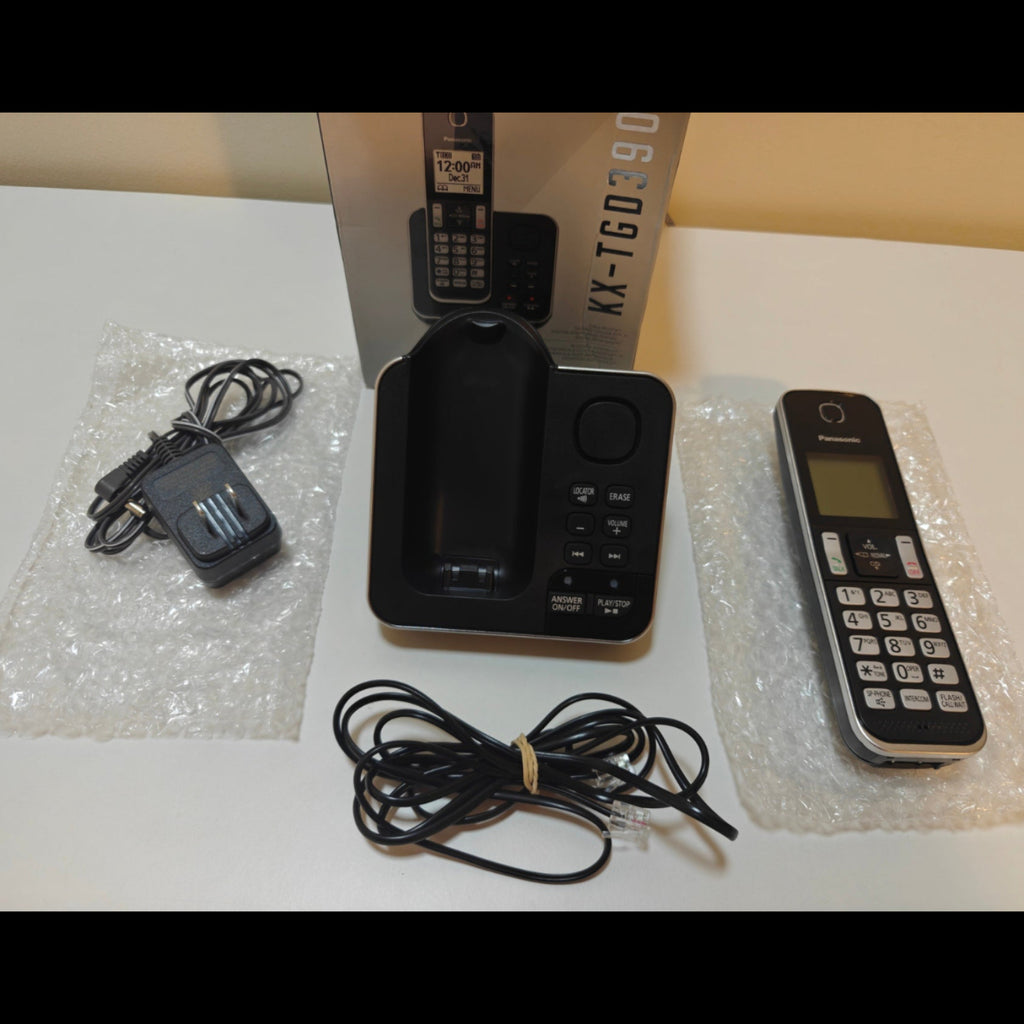 H16 - Panasonic DECT 6.0 Expandable Cordless Phone with Answering Machine and Call Block - 1 Cordless Handset - KX-TGD390CB