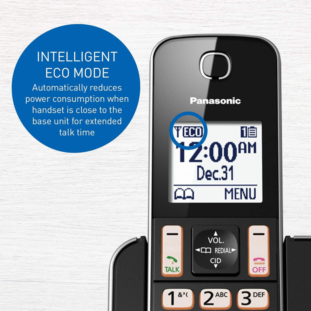 H16 - Panasonic DECT 6.0 Expandable Cordless Phone with Answering Machine and Call Block - 1 Cordless Handset - KX-TGD390CB