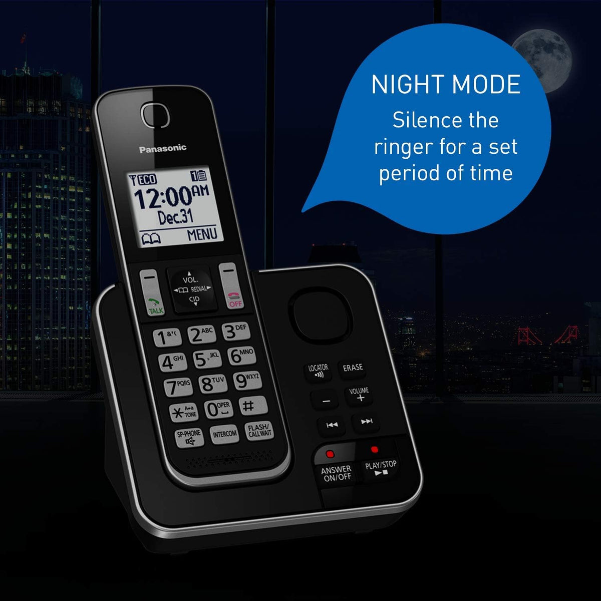 H16 - Panasonic DECT 6.0 Expandable Cordless Phone with Answering Machine and Call Block - 1 Cordless Handset - KX-TGD390CB