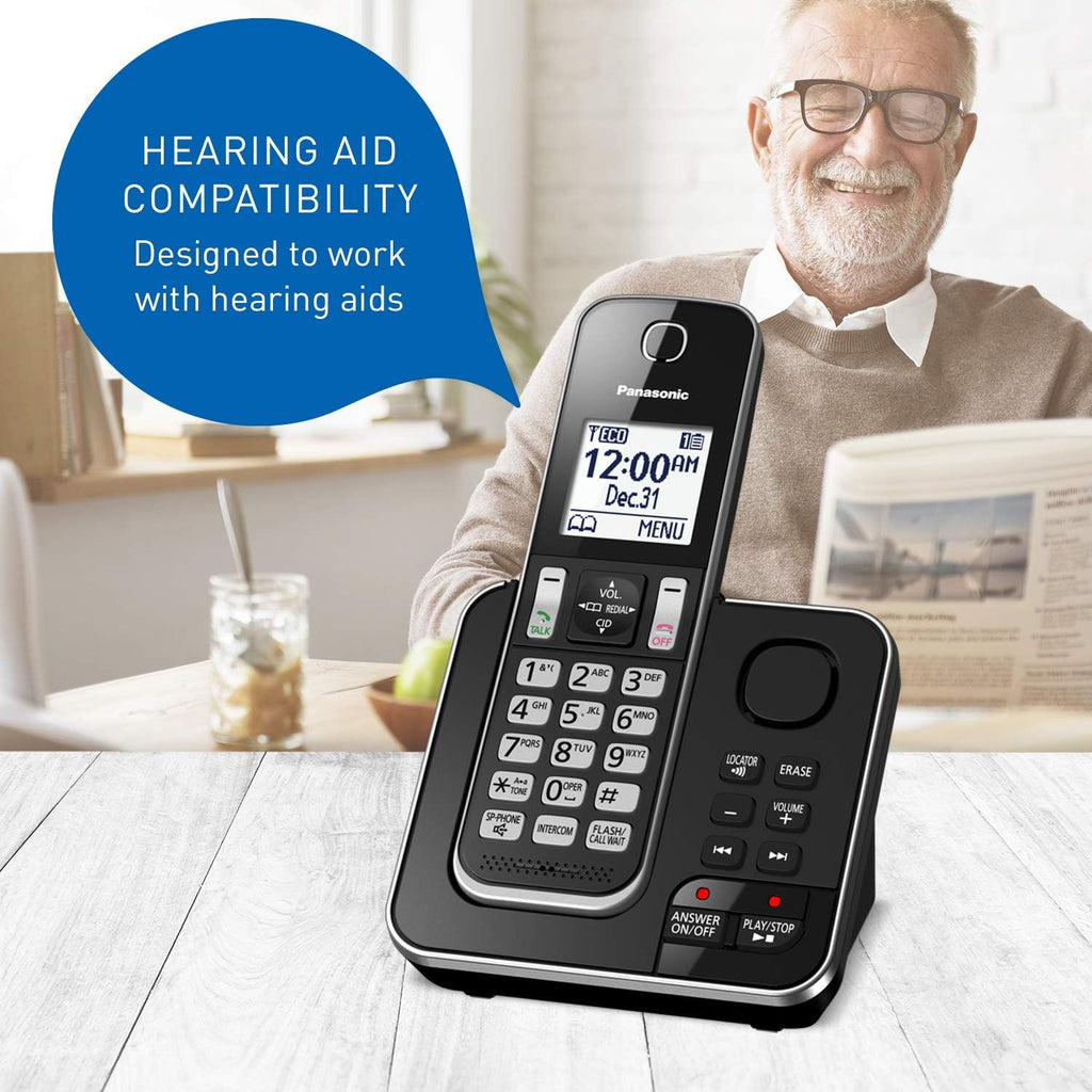 H16 - Panasonic DECT 6.0 Expandable Cordless Phone with Answering Machine and Call Block - 1 Cordless Handset - KX-TGD390CB