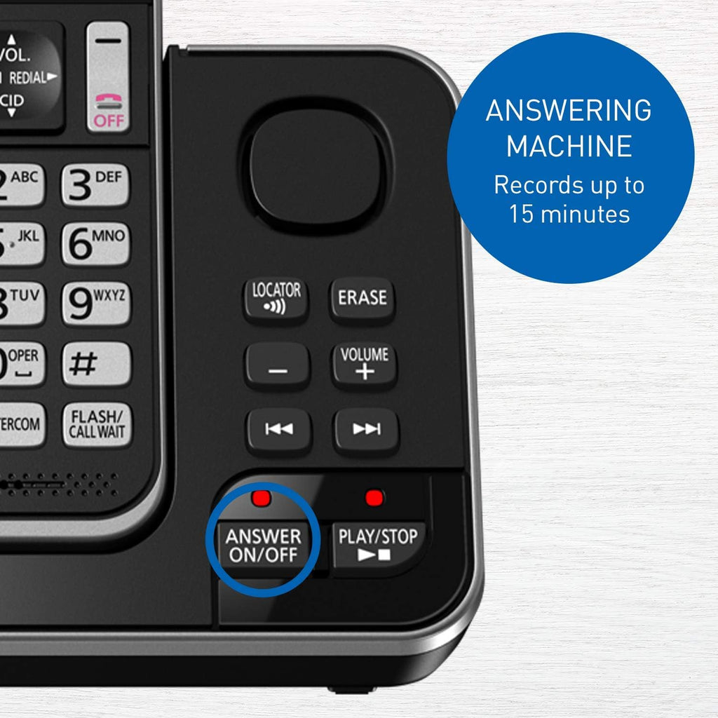 H16 - Panasonic DECT 6.0 Expandable Cordless Phone with Answering Machine and Call Block - 1 Cordless Handset - KX-TGD390CB
