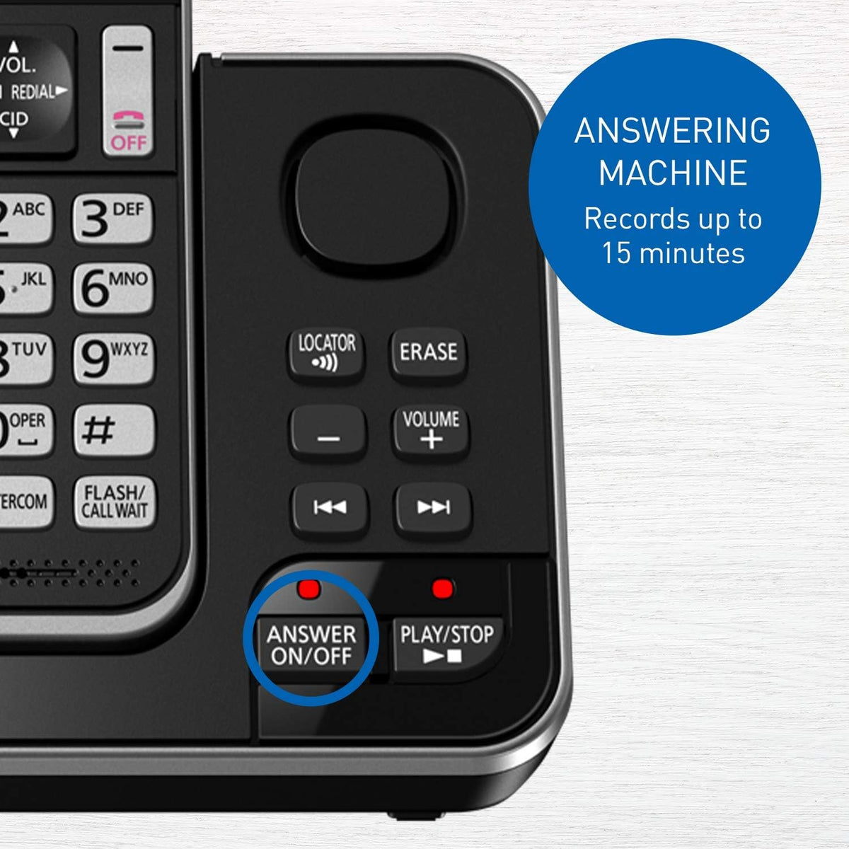 H16 - Panasonic DECT 6.0 Expandable Cordless Phone with Answering Machine and Call Block - 1 Cordless Handset - KX-TGD390CB