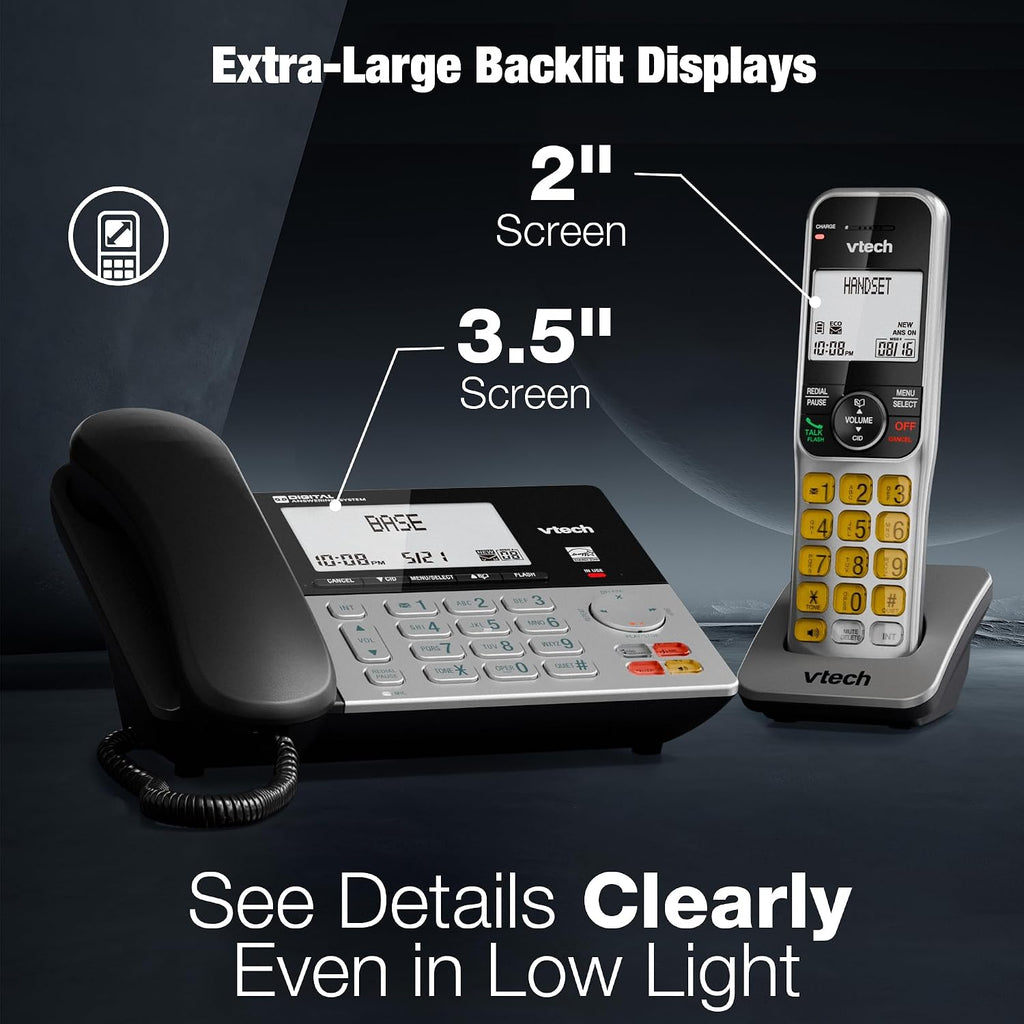 H19 - VTech CS6949 DECT 6.0 Corded/Cordless Telephone System, Black/Silver