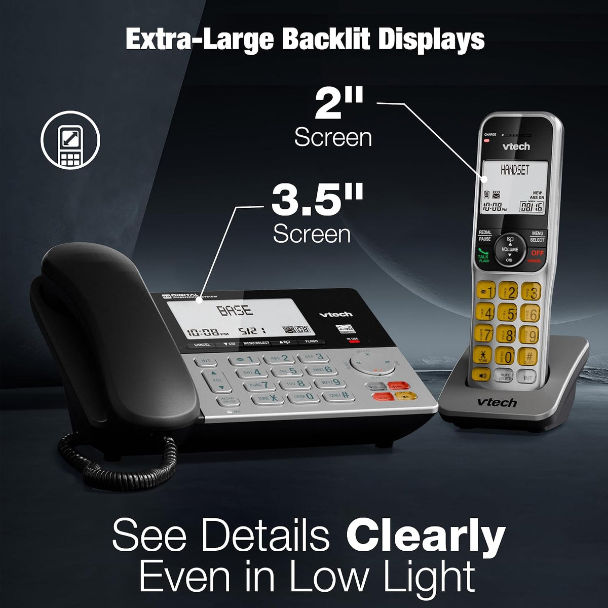 H19 - VTech CS6949 DECT 6.0 Corded/Cordless Telephone System, Black/Silver